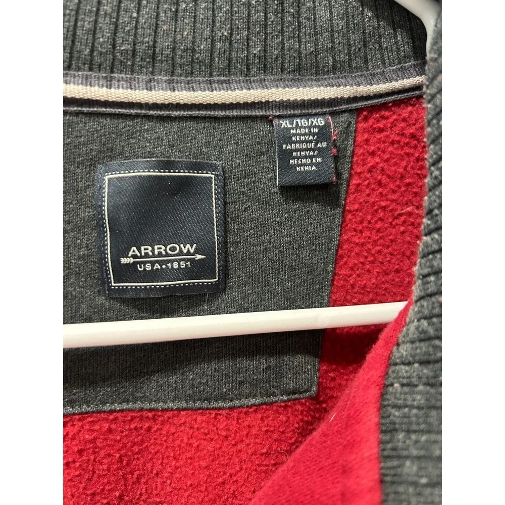 Arrow USA 1851 Mens Red Quarter Zip Fleece Pullover Sweatshirt Size XL